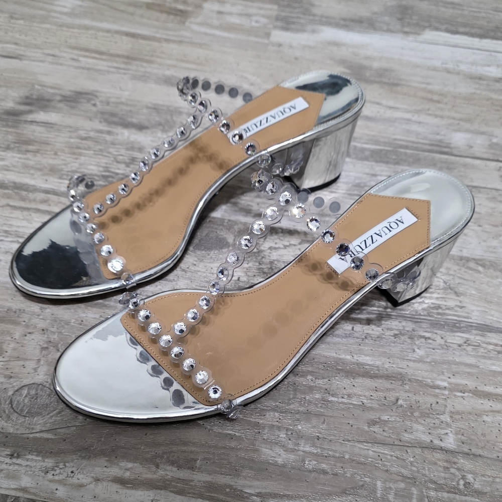 Aquazzura Sandals Tequila Crystal (Reconditioned) Blingy Block Heel Size 12 - Picture 5 of 14
